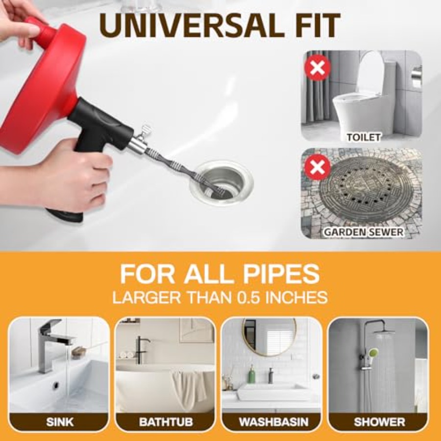 【Spot goods】Drain Auger 33 ft  - Drain Snake Flexible recension och pris